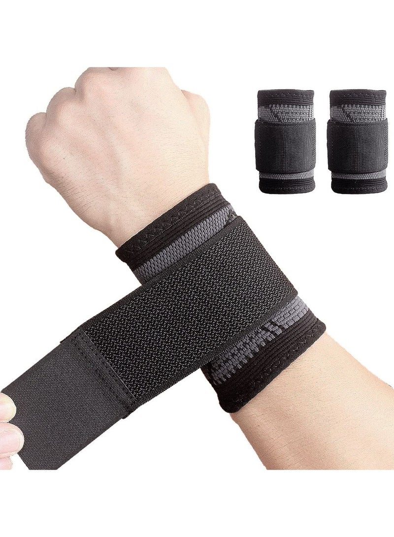 SYOSI 2 Pack Wrist Brace Carpal Tunnel, Wristbands Compression Wrist Strap, Wrist Wraps Support Sleeves for Work Fitness Weightlifting Sprains Tendonitis Pain Relief Breathable (Black, L) - Image 1