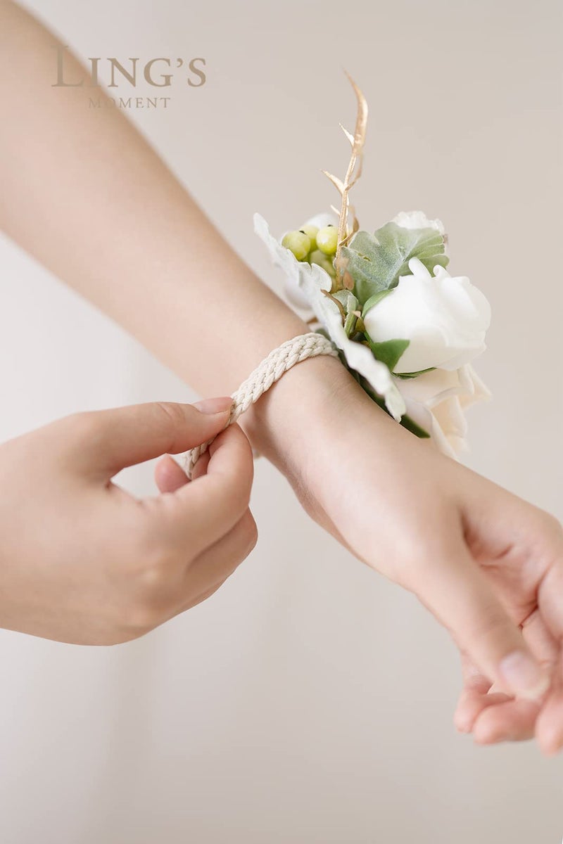 Ling's moment Ling's Moment White Wrist Corsage for Wedding(Set of 6)  Ivory Prom Corsages Wristlet for Girls  Women  Mothers  Bridesmaids for Anniversary  Graduation  etc.  - Image 4
