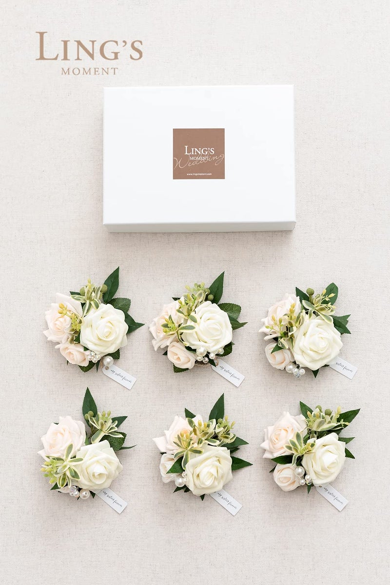 Ling's moment Ling's Moment White Wrist Corsage for Wedding(Set of 6)  Ivory Prom Corsages Wristlet for Girls  Women  Mothers  Bridesmaids for Anniversary  Graduation  etc.  - Image 5