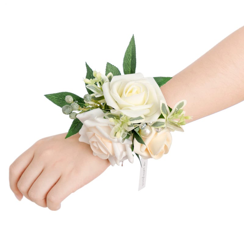Ling's moment Ling's Moment White Wrist Corsage for Wedding(Set of 6)  Ivory Prom Corsages Wristlet for Girls  Women  Mothers  Bridesmaids for Anniversary  Graduation  etc.  - Image 1