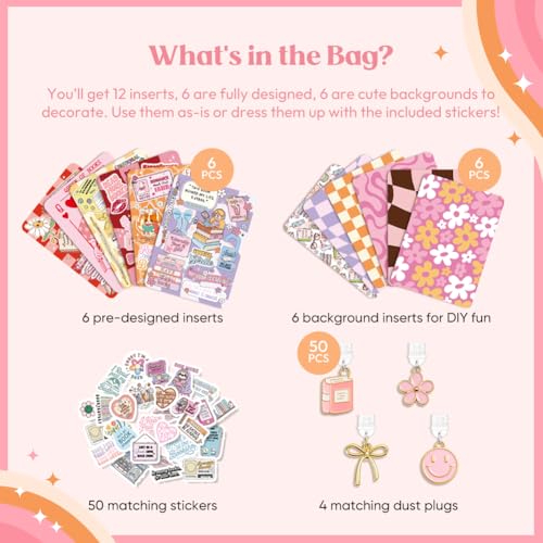 Kaciola 12PCS Inserts Cardstock for E-Reader, and 50PCS Scrapbook Sticker for Clear Case, 6.9"x4.8" Bookish Girlie Theme E-Reader Back Cover Insert Decorating Accessories for Paper White 11th-12th - Image 3