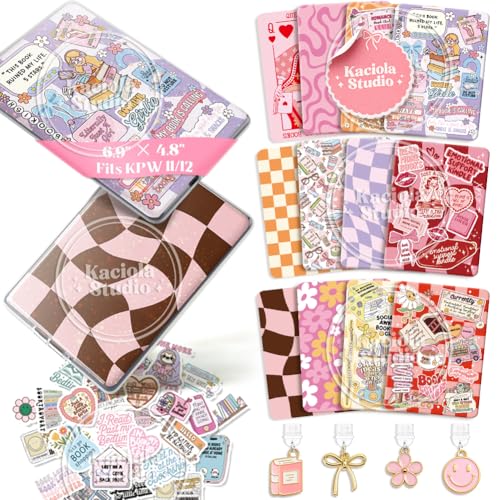 Kaciola 12PCS Inserts Cardstock for E-Reader, and 50PCS Scrapbook Sticker for Clear Case, 6.9"x4.8" Bookish Girlie Theme E-Reader Back Cover Insert Decorating Accessories for Paper White 11th-12th - Image 1
