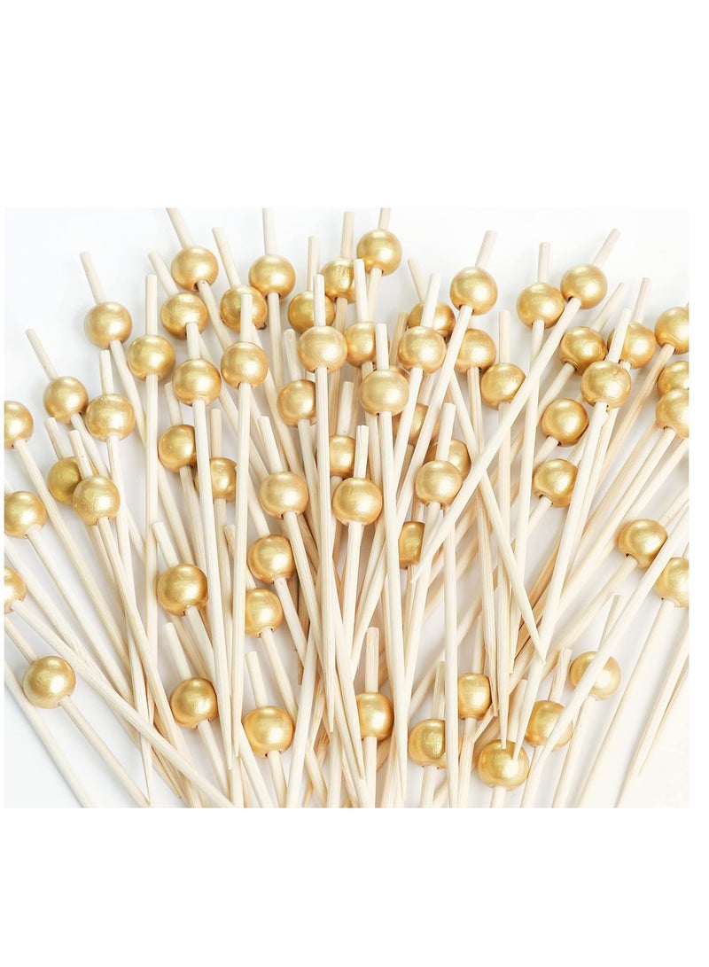 Premium Cocktail Picks Set of 120 - 4.7" Long Bamboo Toothpicks for Appetizers, Drinks and Desserts, with Gold Pearl Embellished Designs for Weddings and Upscale Events - Image 1