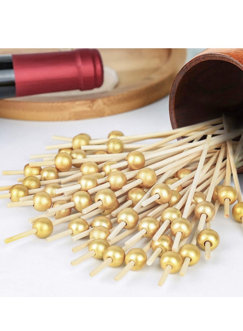 Premium Cocktail Picks Set of 120 - 4.7" Long Bamboo Toothpicks for Appetizers, Drinks and Desserts, with Gold Pearl Embellished Designs for Weddings and Upscale Events - Image 4