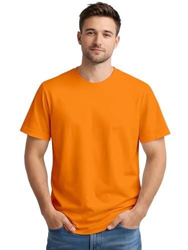 ENCIGER Mens Solid 100 Cotton T Shirt Round Neck Half Sleeve PlainRegular Fit Orange Small - Image 1
