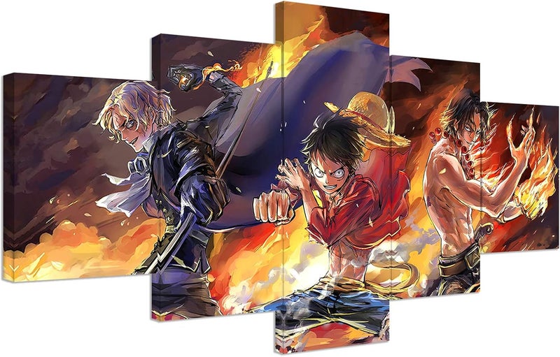KAIWALK Anime One Piece Poster, The Straw Hat Pirates Luffy Ace Sabo Three Brothers Print on Canvas Painting Wall Art for Living Room Decor Boy Gift (With Frame, Q-One piece 1) - Image 1