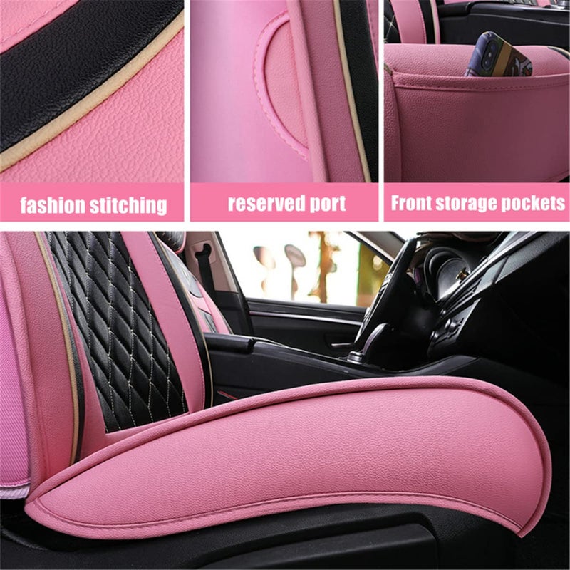 SanQing Car Seat Covers Full Set, Super Luxurious Heavy Universal Duty Waterproof Leather Automotive Vehicle Cover for Cars SUV Pick-up Truck, Non-Slip Seat Pink Car Accessories(Pink Black - Image 4