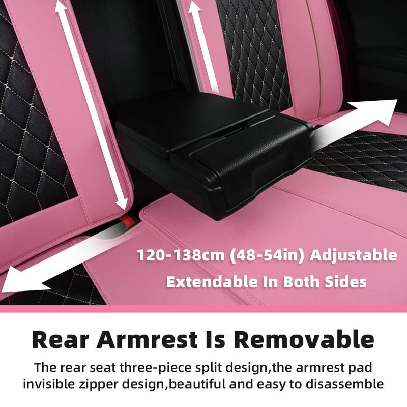 SanQing Car Seat Covers Full Set, Super Luxurious Heavy Universal Duty Waterproof Leather Automotive Vehicle Cover for Cars SUV Pick-up Truck, Non-Slip Seat Pink Car Accessories(Pink Black - Image 5