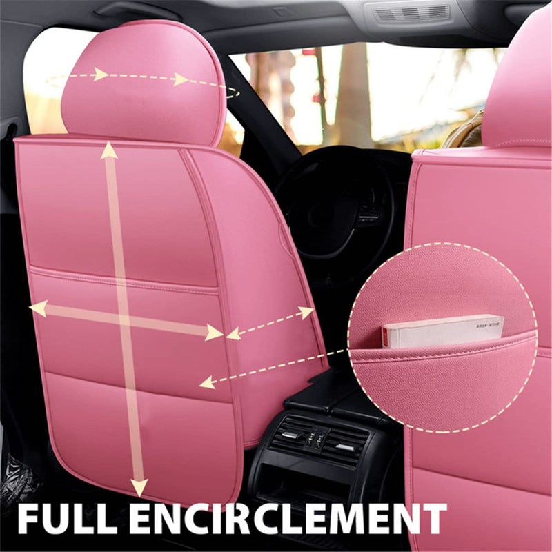 SanQing Car Seat Covers Full Set, Super Luxurious Heavy Universal Duty Waterproof Leather Automotive Vehicle Cover for Cars SUV Pick-up Truck, Non-Slip Seat Pink Car Accessories(Pink Black - Image 3