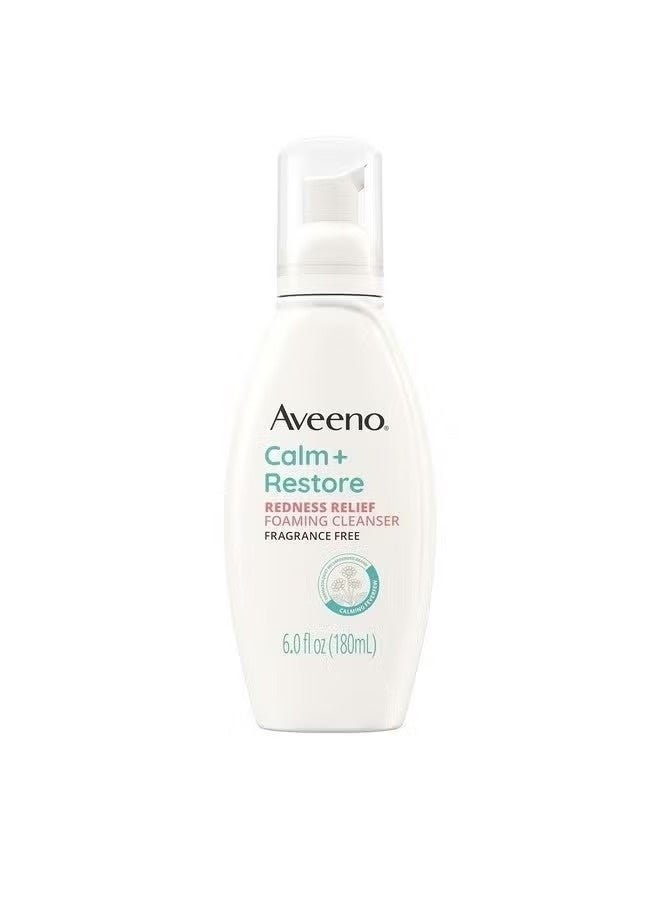 Aveeno Calm + Restore Redness Relief Foaming Cleanser, Daily Facial Cleanser With Calming Feverfew to Help Reduce the Appearance of Redness, Hypoallergenic & Fragrance-Free, 180ml - Image 1