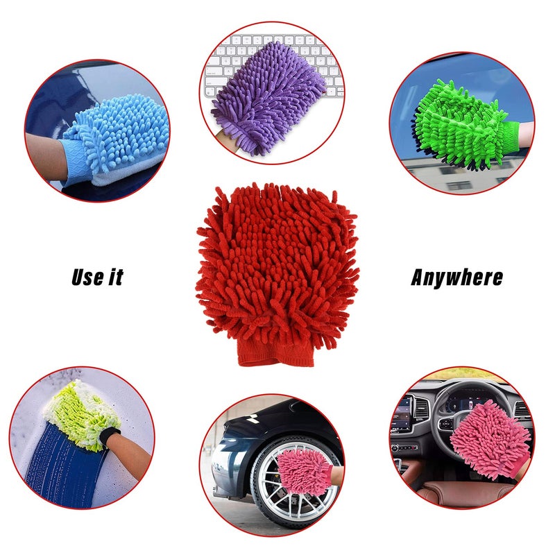 Kuber Industries Kuber Industries Chenille Mitts|Microfiber Cleaning Gloves|Inside Waterproof Cloth Gloves|100 Gram Weighted Hand Duster|Chenille Gloves for Car|Glass|Pack of 3 (Multicolor) - Image 5