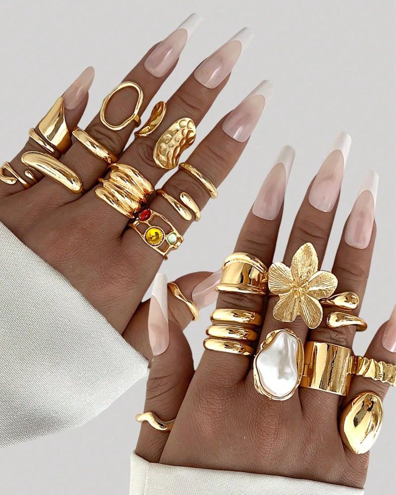 YEEZII 20 Pcs Gold Rings Set for Women, Chunky Statement Flower Finger Midi Rings, Big Boho Stacking Rings Pack Trendy Stuff Jewelry Gift - Image 2