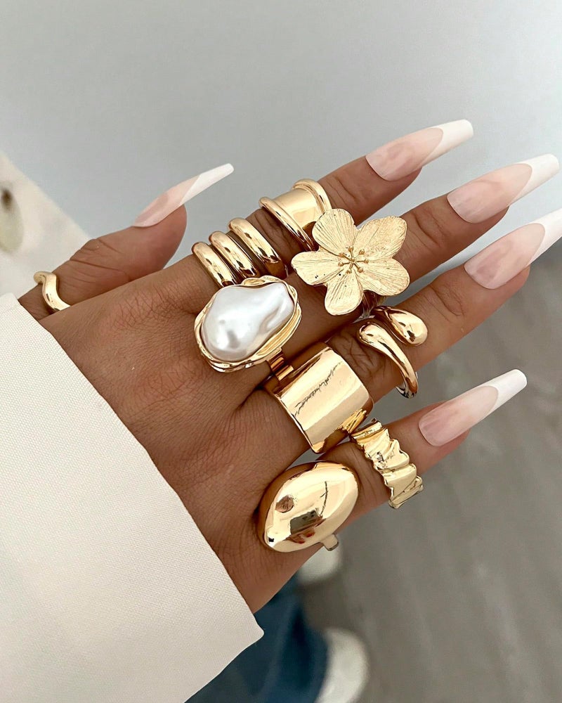 YEEZII 20 Pcs Gold Rings Set for Women, Chunky Statement Flower Finger Midi Rings, Big Boho Stacking Rings Pack Trendy Stuff Jewelry Gift - Image 3