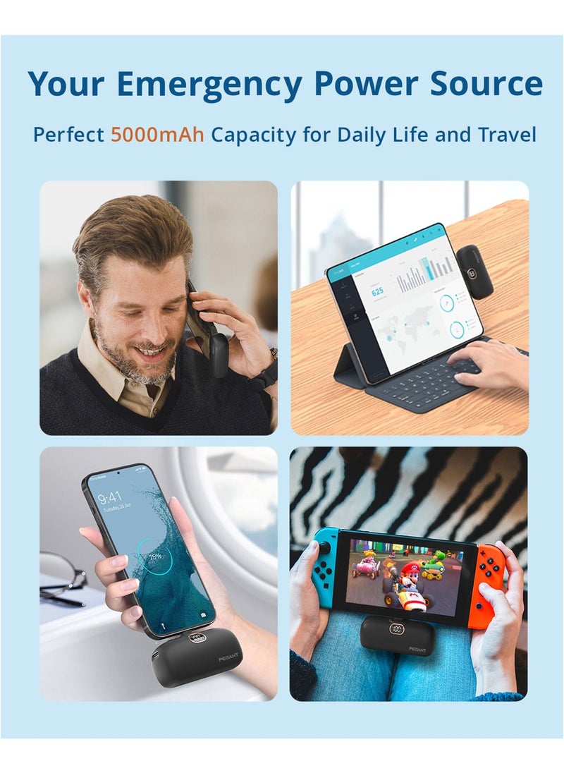 PEGANT - 5000mAh Mini Power Bank 20W USB C with PD3.0 & QC3.0 Fast Charging, Compact and Portable Charger Small Type C External Powerbank Battery, Compatible with Android Smartphones, Tablets (Black) - Image 1