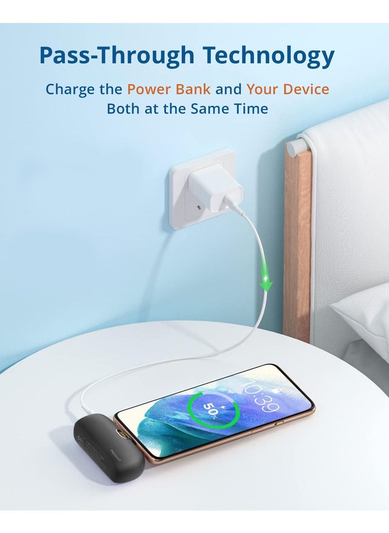 PEGANT 5000mAh Mini Power Bank 20W USB C with PD3.0 & QC3.0 Fast Charging, Compact and Portable Charger Small Type C External Powerbank Battery, Compatible with Android Smartphones, Tablets (Black)  - Image 5