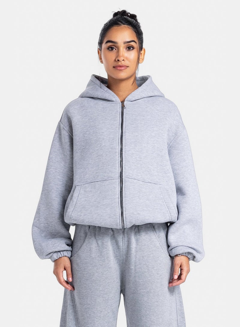 Initials Boxy Zip-Up Sweater
