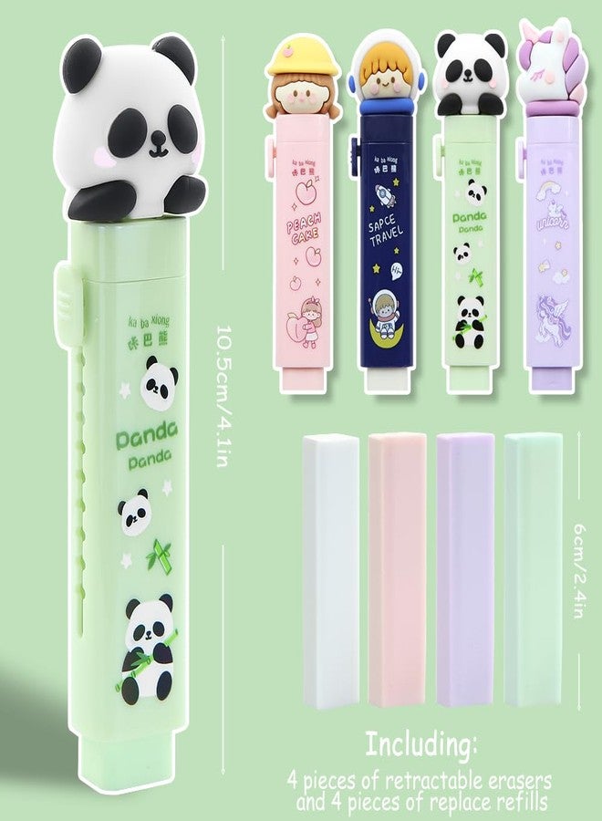 Geluode Cute Astronaut Peach Girl Unicorn Panda Sliding Eraser - 4 Pcs with 4 Refills for Kids Boys Girls School Supplies - Image 2
