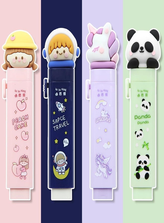 Geluode Cute Astronaut Peach Girl Unicorn Panda Sliding Eraser - 4 Pcs with 4 Refills for Kids Boys Girls School Supplies - Image 3