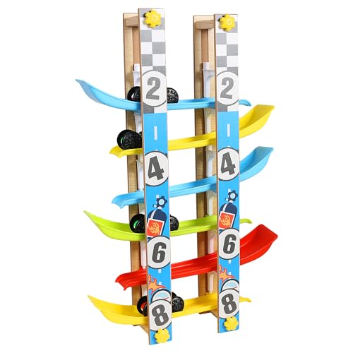 Shooting Star Ramp Racing Car Track Toy for Toddlers | Multicolor 4-Level Wooden Slide Ramp with Mini Cars | Educational STEM Vehicle Track Set | Montessori Toy for Motor Skills | 18M+ - Image 4