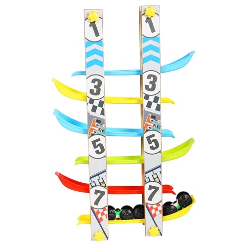 Shooting Star Ramp Racing Car Track Toy for Toddlers | Multicolor 4-Level Wooden Slide Ramp with Mini Cars | Educational STEM Vehicle Track Set | Montessori Toy for Motor Skills | 18M+ - Image 2