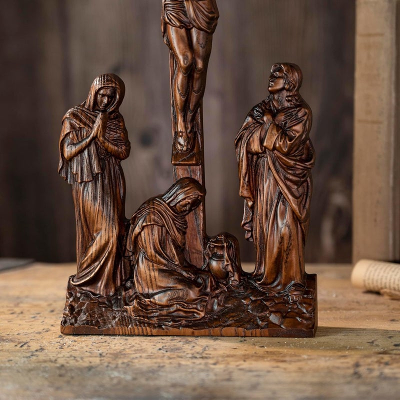 BGCOPPER Store Standing Crucifix Wall Cross, INRI Jesus Cross for Wall, Handmade Wooden Cross Wall Decor for Home Christmas Gift - 14 Inch - Image 5