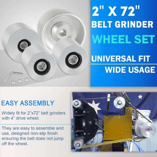 Yoursme 2" x 72" Belt Grinder Wheel Set Complete Wheel Kit Aluminum Wheel Crowned for Knife Grinder 4" Drive 5/8" Bore 3" Track 2" Idler (4" 5/8-3" - 2") - Image 2