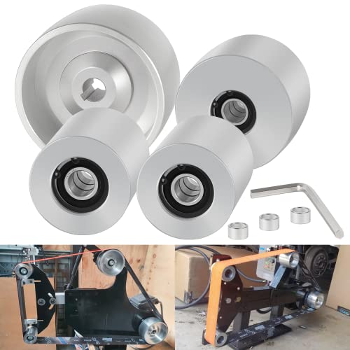 Yoursme 2" x 72" Belt Grinder Wheel Set Complete Wheel Kit Aluminum Wheel Crowned for Knife Grinder 4" Drive 5/8" Bore 3" Track 2" Idler (4" 5/8-3" - 2") - Image 1