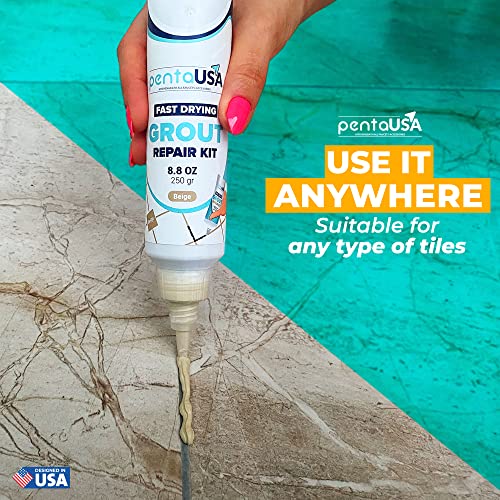PentaUSA Tile Grout Repair Kit - Beige Grout Filler, Triple Protection, Fast Drying Formula Restores and Renews Joint Lines with Scraper (Beige, 8.8oz / 250gr) - Image 5