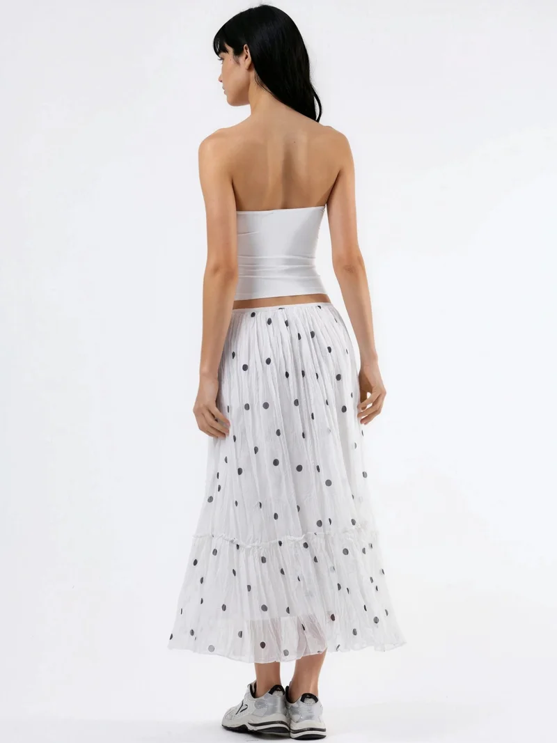 بوسيم BUSEM High Waist Polka Dot Maxi Skirt with Frills