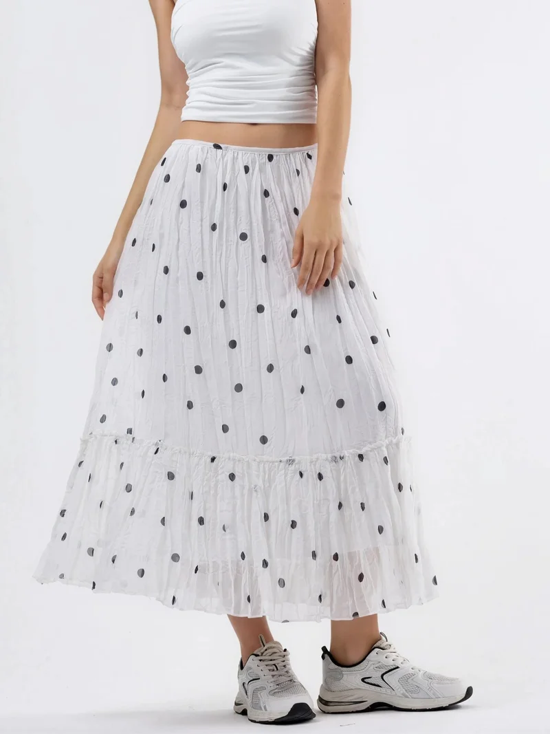 بوسيم BUSEM High Waist Polka Dot Maxi Skirt with Frills