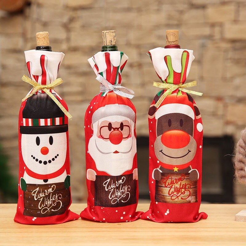 Christmas Wine Bottle Covers/Bags Holiday Wine Bottle Covers Santa Clause,Snowman & Reindeer Drawstring Bags Christmas Decor Gift(Reindeer) - Image 5