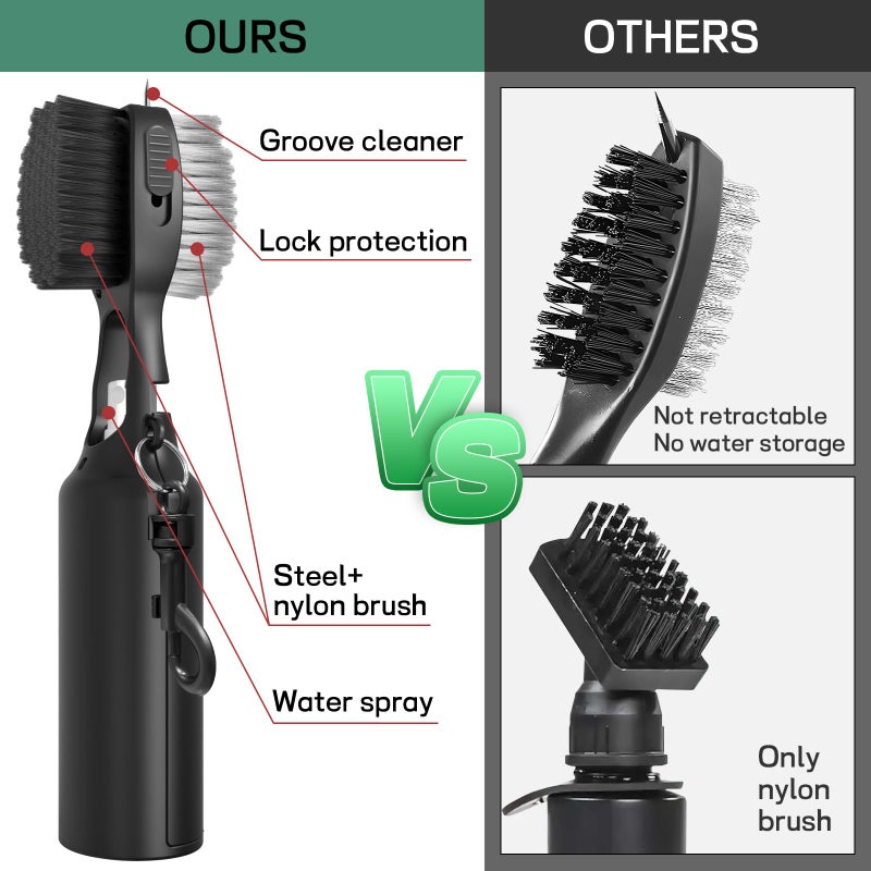 THIODOON Golf Club Cleaner Brush with 4 Oz Water Spray, Nylon and Steel Bristles, Retractable Golf Brush and Groove Cleaner with Clip for Golf Bag, Golf Accessories for Men and Best Golf Gift - Image 3