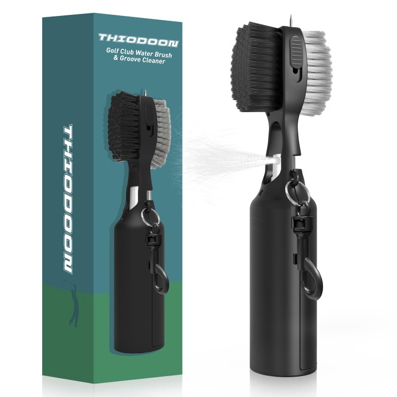 THIODOON Golf Club Cleaner Brush with 4 Oz Water Spray, Nylon and Steel Bristles, Retractable Golf Brush and Groove Cleaner with Clip for Golf Bag, Golf Accessories for Men and Best Golf Gift - Image 1