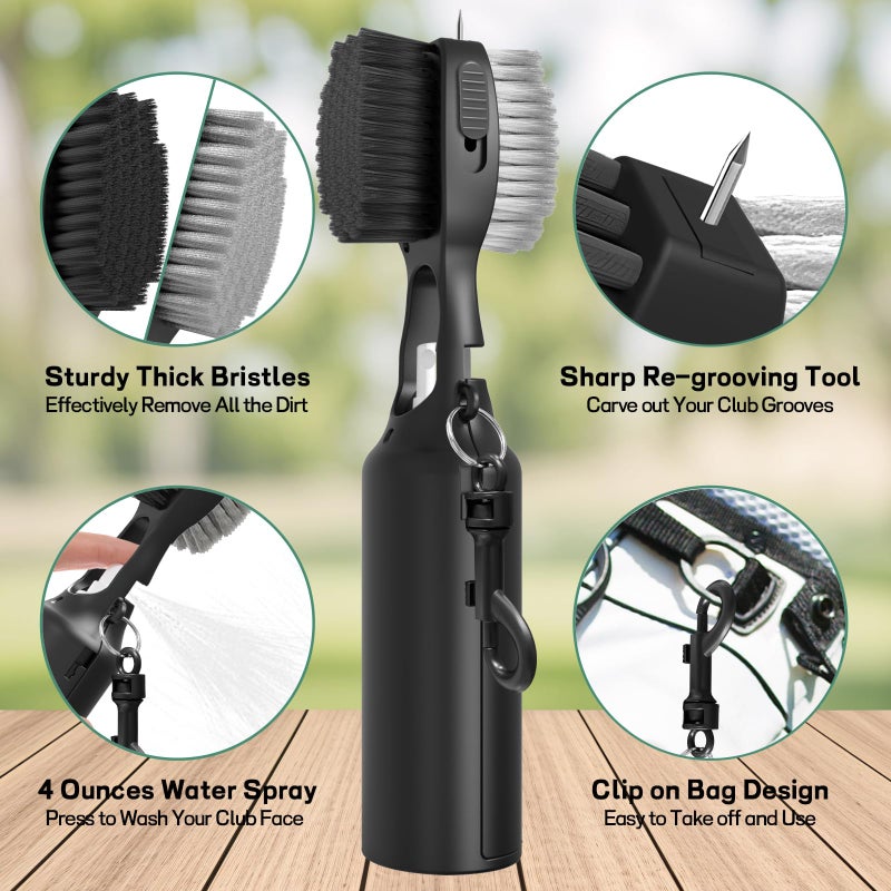 THIODOON Golf Club Cleaner Brush with 4 Oz Water Spray, Nylon and Steel Bristles, Retractable Golf Brush and Groove Cleaner with Clip for Golf Bag, Golf Accessories for Men and Best Golf Gift - Image 2