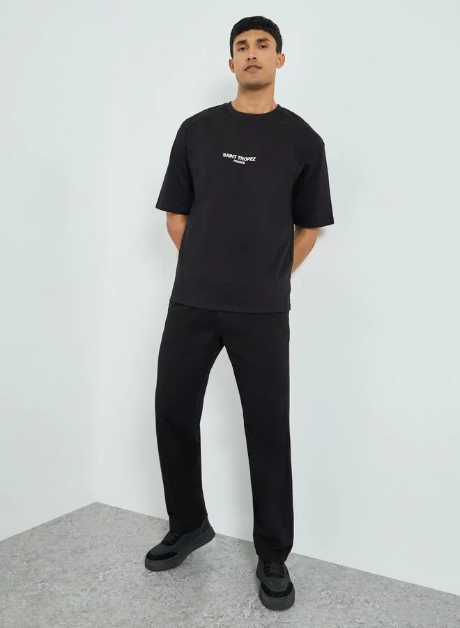 Styli Men HD Print Crew Neck Oversized T-Shirt