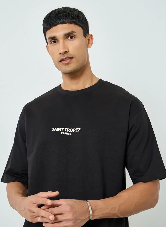 Styli Men HD Print Crew Neck Oversized T-Shirt
