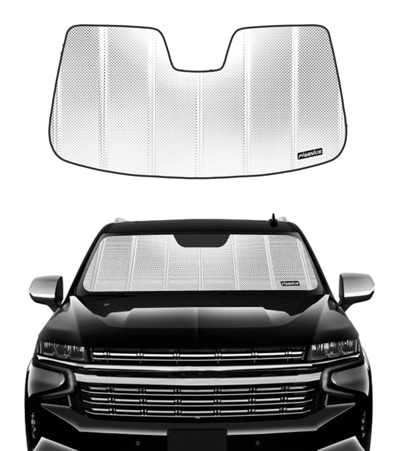 Pigenius Windshield Sun Shade for Chevrolet SuburbanTahoe 20212024 GMC YukonYukon XLCadillac EscaladeEscalade ESV 20212024 Reflective Aluminum Film Front Window Sunshade BLAZBLOCK