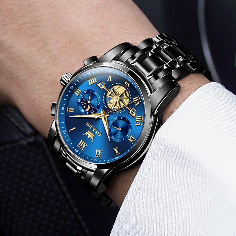 OLEVS Blue Watch for Men,Chronograph Men Watches, Black Stainless Steel Multi-Function Watch,Waterproof Luminous Wristwatch,Business Classic Watch for Man,Relojes para Hombres - Image 5