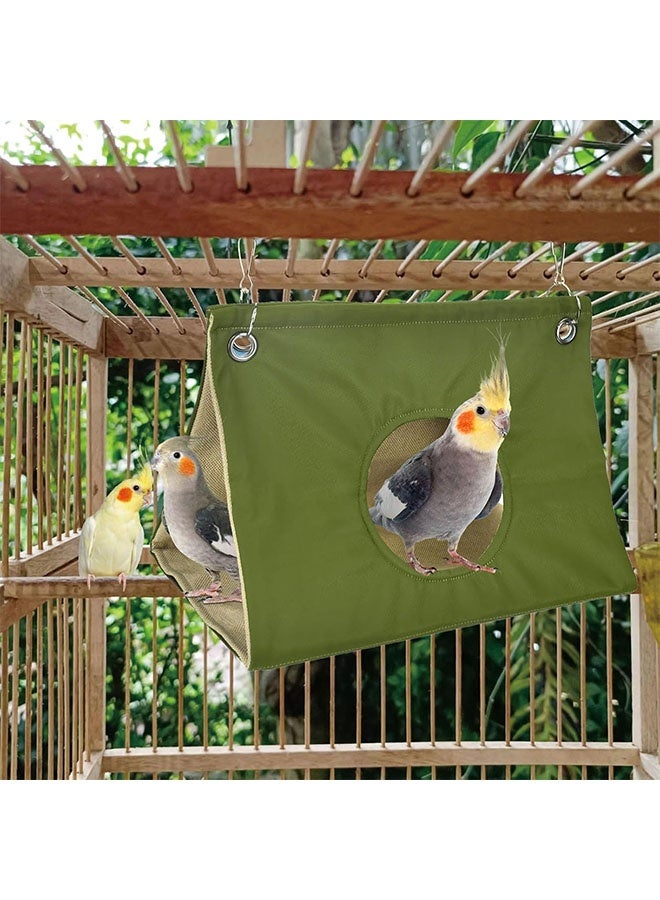 الضفدع الحقيقي بيت عش طيور كبير، سرير طيور مريح للقفص مع حصيرة، كوخ أرجوحة معلق، مخبأ للببغاوات الكبيرة، الببغاء الرمادي الأفريقي، ببغاء الأمازون، عش طيور للببغاوات الصغيرة/الببغاء الرمادي الأفريقي/الكوكاتو/ببغاء الأمازون/الكوكاتيل (زيتوني) - Image 3