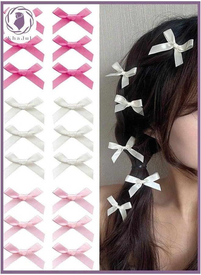 NIBEMINENT 18-Piece Mini Bow Hair Clips, Sweet Non-Slip Accessories for Women and Girls (White+Rose Red+Pink)  - Image 1