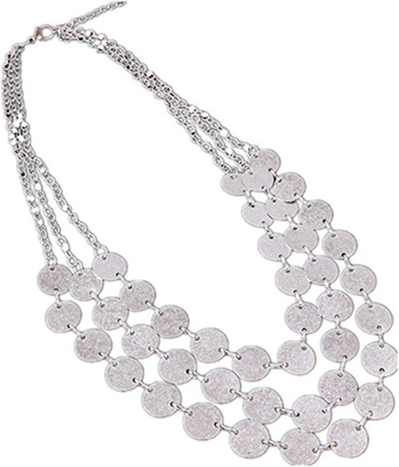cheekyglo Vintage Multi-Layer Sweater Clavicle Chain Necklace Round Sequins Disc Choker Necklace Beach Jewelry for Women,Silver - Image 1