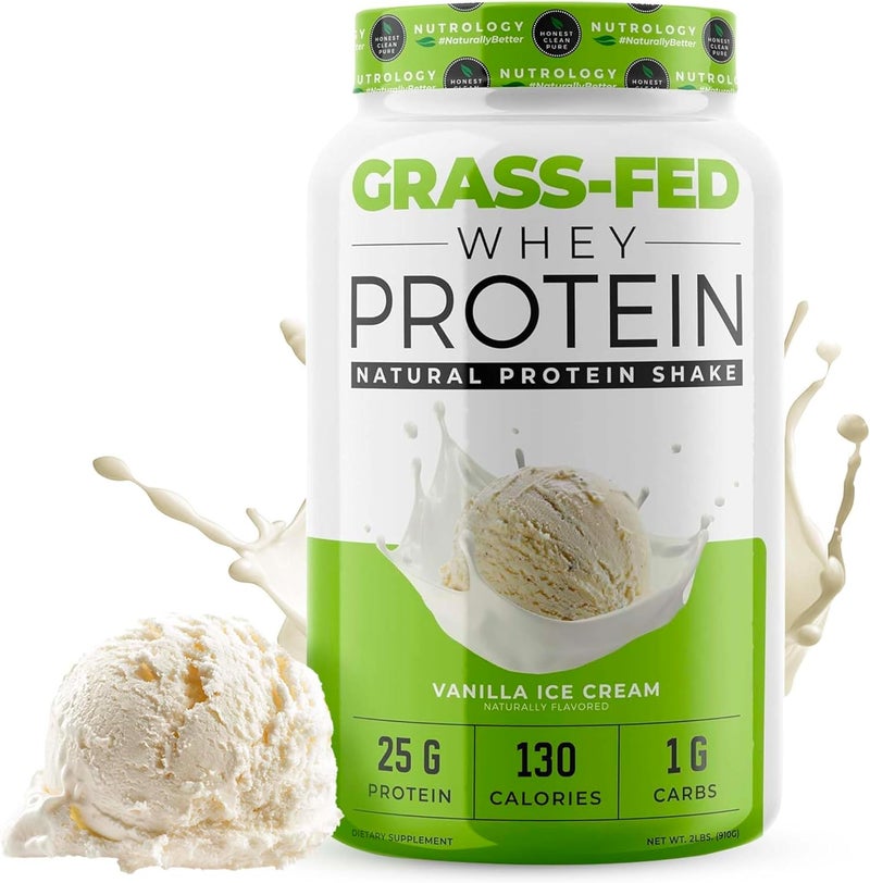 Nutrology Grass Fed Whey Protein Powder Vanilla Ice Cream Flavor Supports Lean Muscle Recovery  Performance Cold Processed Grass Fed Whey and Amino Acid Powder Shake Blend or Bake 28 Servings - Image 1