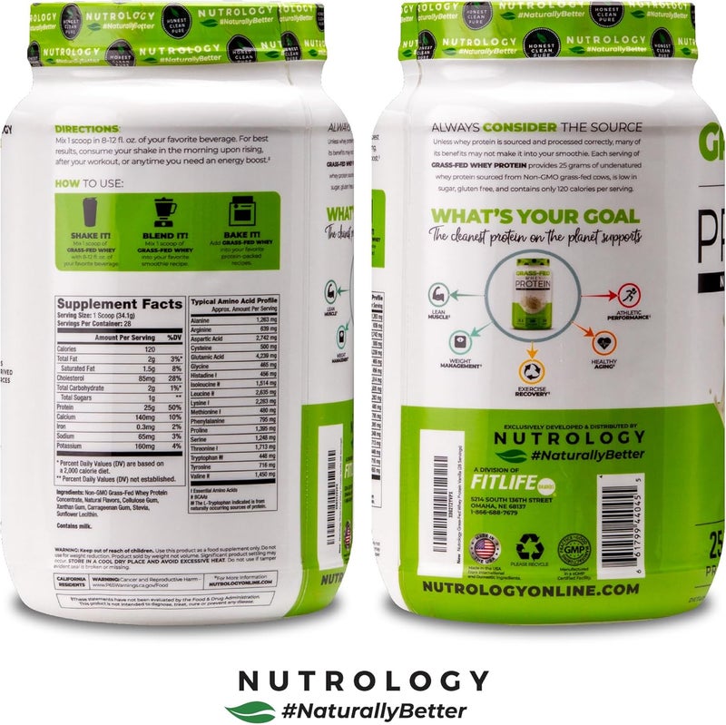 Nutrology Grass Fed Whey Protein Powder Vanilla Ice Cream Flavor Supports Lean Muscle Recovery  Performance Cold Processed Grass Fed Whey and Amino Acid Powder Shake Blend or Bake 28 Servings - Image 3