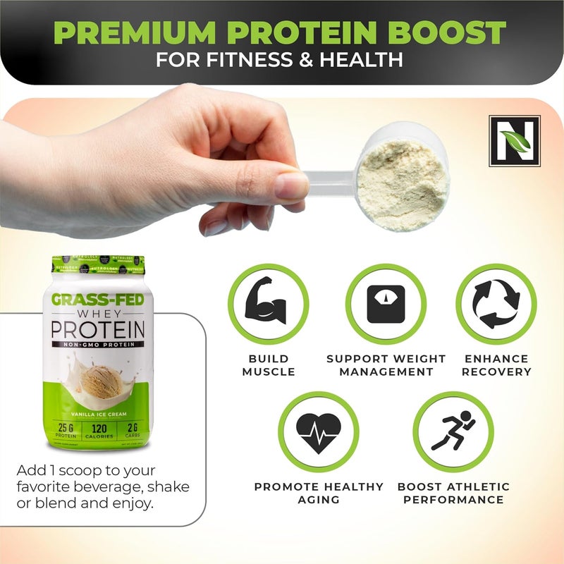 Nutrology Grass Fed Whey Protein Powder Vanilla Ice Cream Flavor Supports Lean Muscle Recovery  Performance Cold Processed Grass Fed Whey and Amino Acid Powder Shake Blend or Bake 28 Servings - Image 5