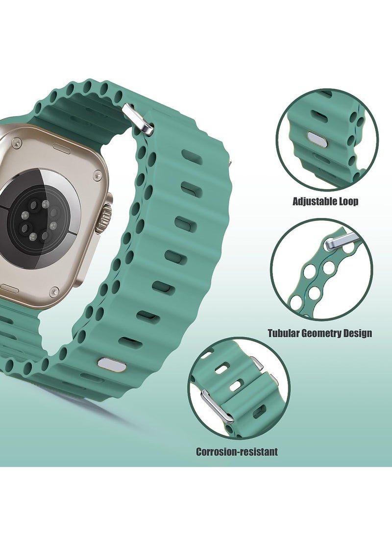 Color Fans Soft Silicone Ocean Sports Strap Compatible Apple Watch Ultra 49mm 45mm 44mm 42mm for Men Women, Adjustible Watch Band for Apple Watch Ultra/SE/Series 9/8/7/6/5/4/3/2/1 - Cactus  - Image 4