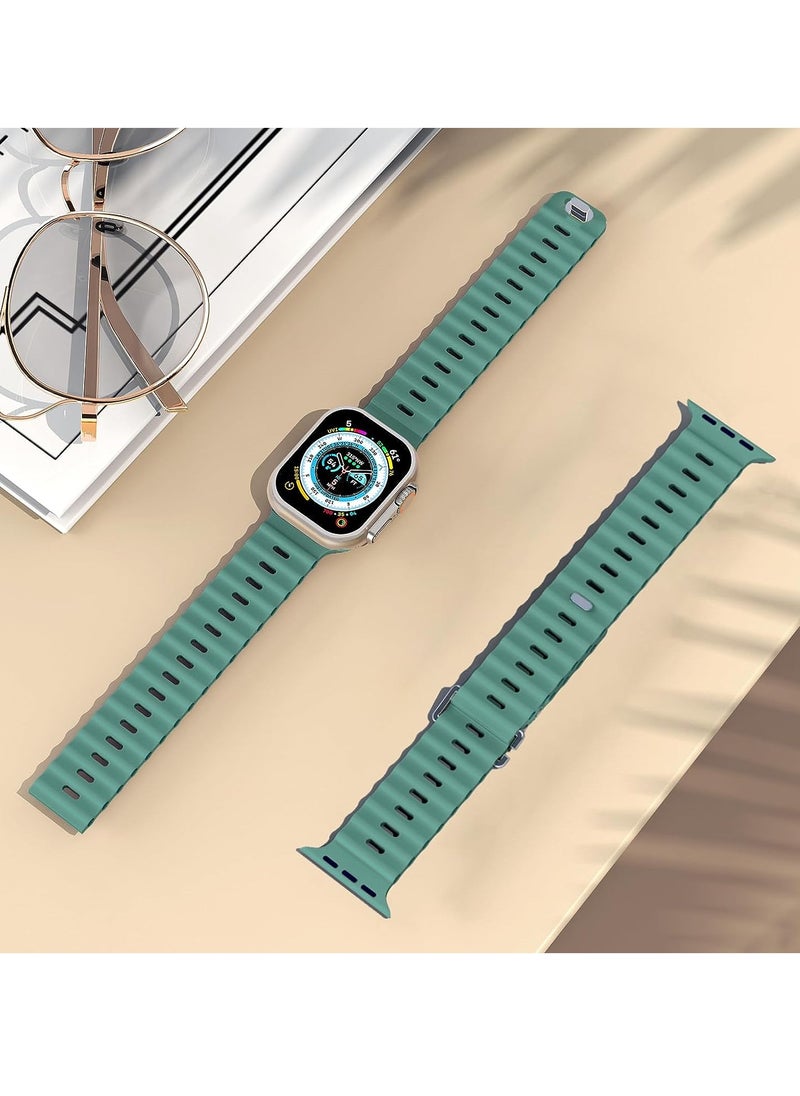 Color Fans Soft Silicone Ocean Sports Strap Compatible Apple Watch Ultra 49mm 45mm 44mm 42mm for Men Women, Adjustible Watch Band for Apple Watch Ultra/SE/Series 9/8/7/6/5/4/3/2/1 - Cactus  - Image 3