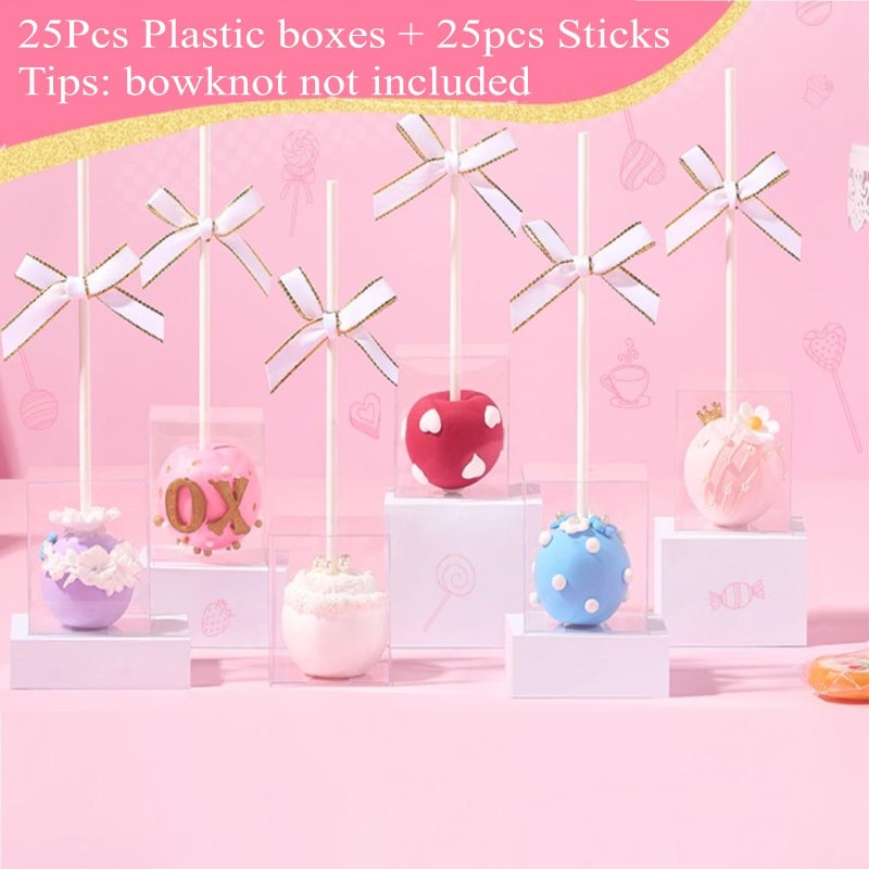 JCXGRVC 25 Pack Cake Pop Boxes with Sticks 1.75x1.75x2 Clear Plastic Containers, Food Safe & Pre Cut Holes Perfect for Bakeries, Parties & Events - Image 3