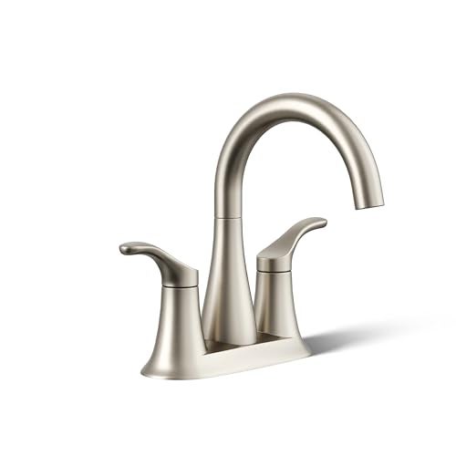 KOHLER K273884NBN Simplice Centerset Bathroom Sink Faucet Bathroom Faucets with Two Lever Handles and Clicker Drain 05 GPM Vibrant Brushed Nickel - Image 1
