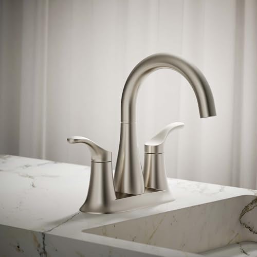 KOHLER K273884NBN Simplice Centerset Bathroom Sink Faucet Bathroom Faucets with Two Lever Handles and Clicker Drain 05 GPM Vibrant Brushed Nickel - Image 3