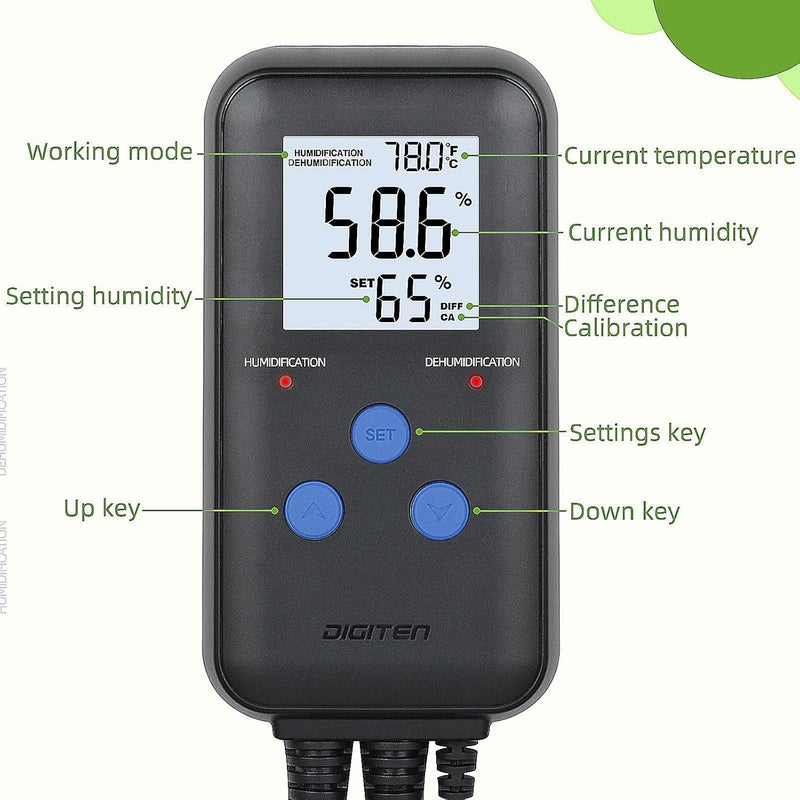 DIGITEN Humidity Controller Pre-Wired Digital Humidistat with Temperature Display, Dual-Stage Outlet Humidifier /Dehumidifier for Mushroom,Reptile, Greenhouse, Fan, Grow Tent - Image 4